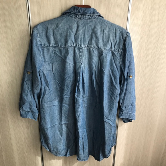 Cloth & Stone Blue Denim Shirt Blouse qtr sleeves - Picture 5 of 8